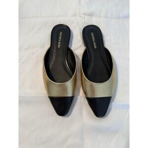 NEW Veronica Beard Carlotta Leather Cap-Toe Gold & Black Flats Sz US-6